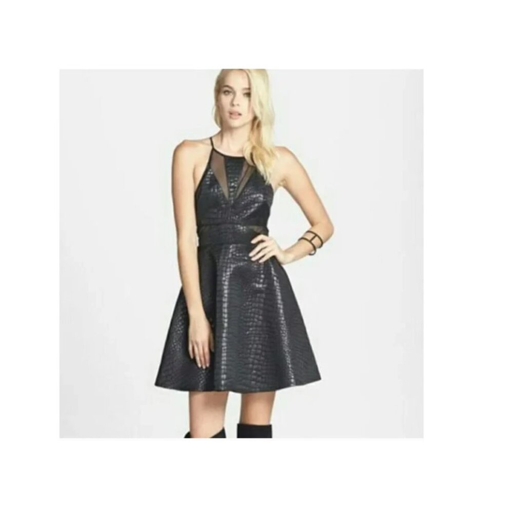 ASTR Size L Black Crocodile Sleeveless Racerback Fit & Flare Dress